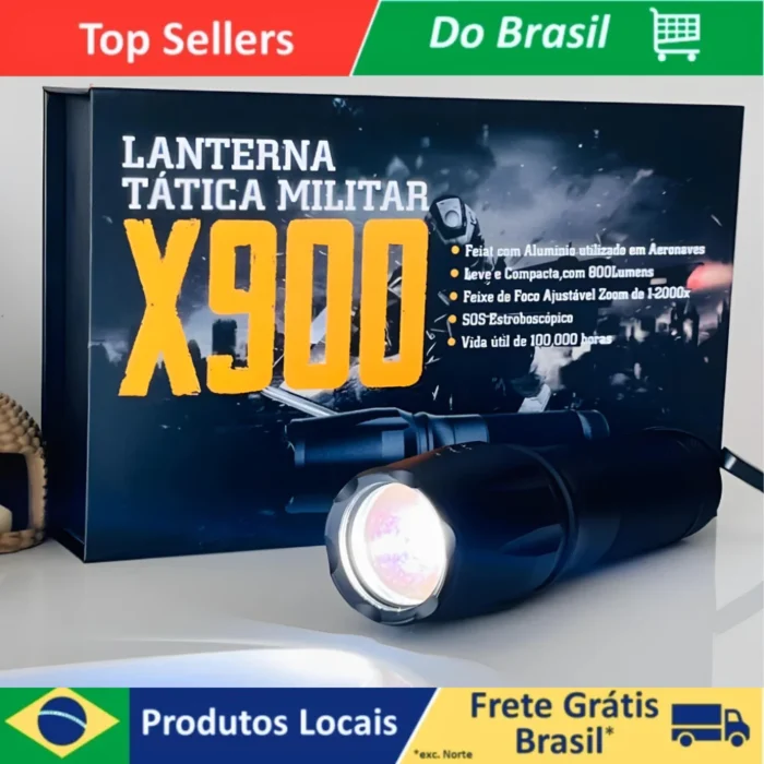 Lanterna X900 Tática Militar com Bateria Recarregável Zoom Longe Alcance Função Strobo