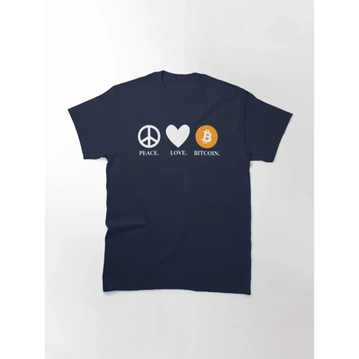 Camiseta Cripto Bitcoin Peace Love Para Entusiastas Look Positivo Casual