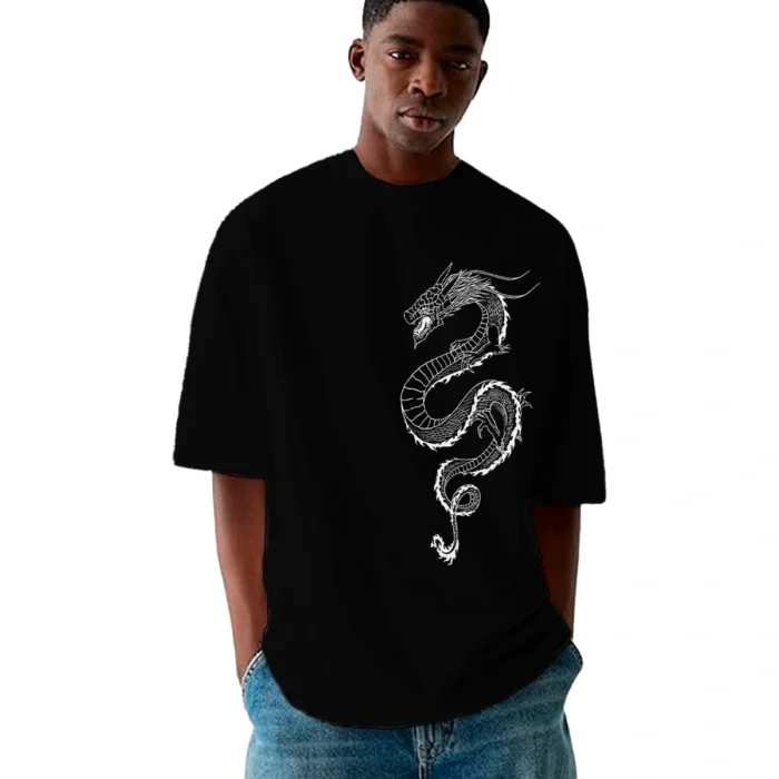 Camisa Oversized Dragao 100% Algodao Fio 30.1 Reforco Ombro a Ombro