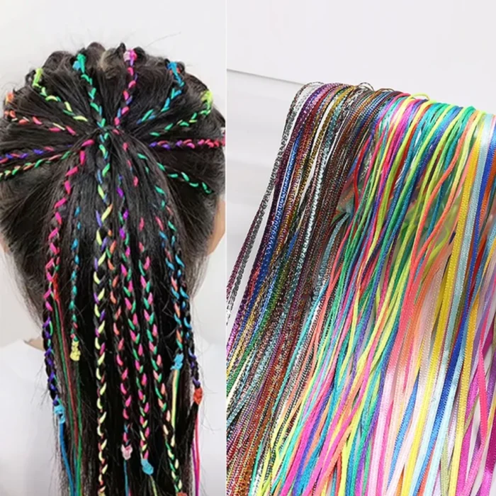 Fita Cabelo Brilhante Extensao para Tranca Estilo Festival Moda Hair
