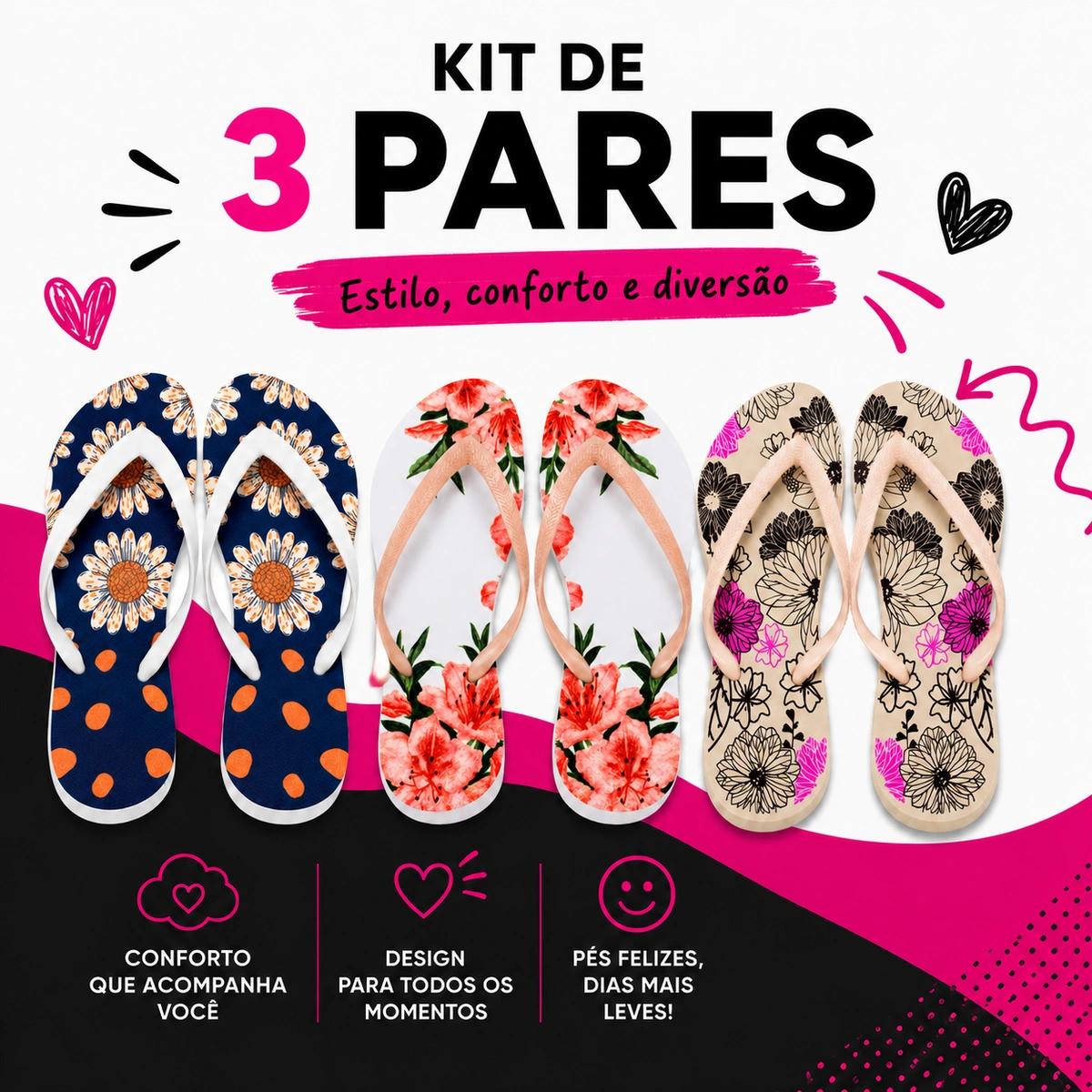 Kit 3 Chinelos Feminino Variados - Imagem 2