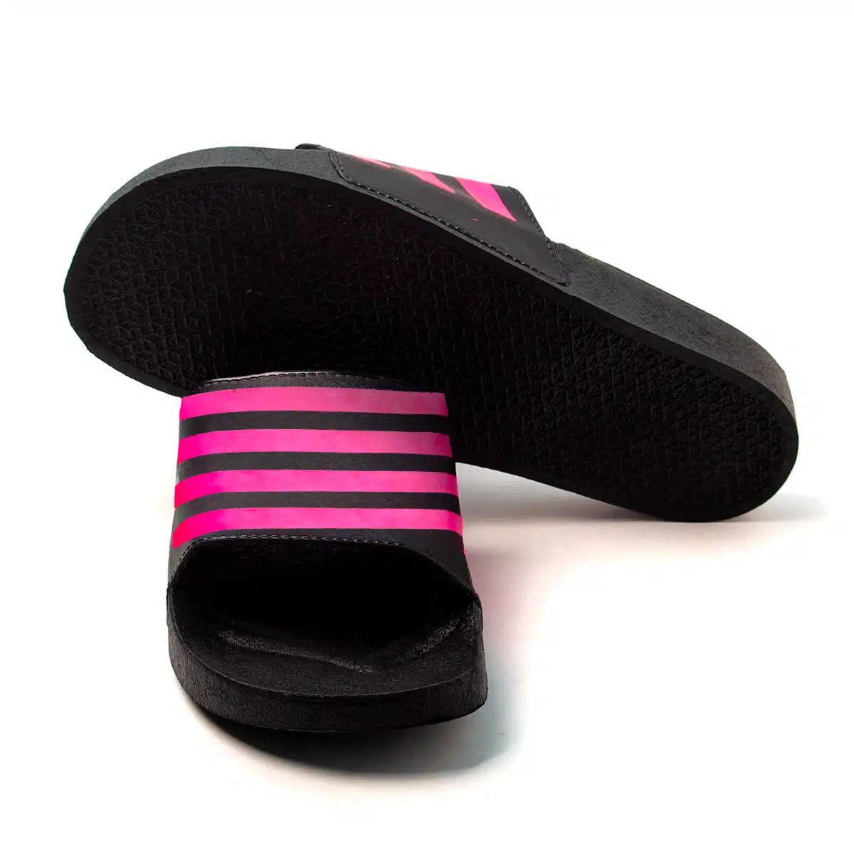Chinelo Slide Feminino Listras Preto Pink - Imagem 3