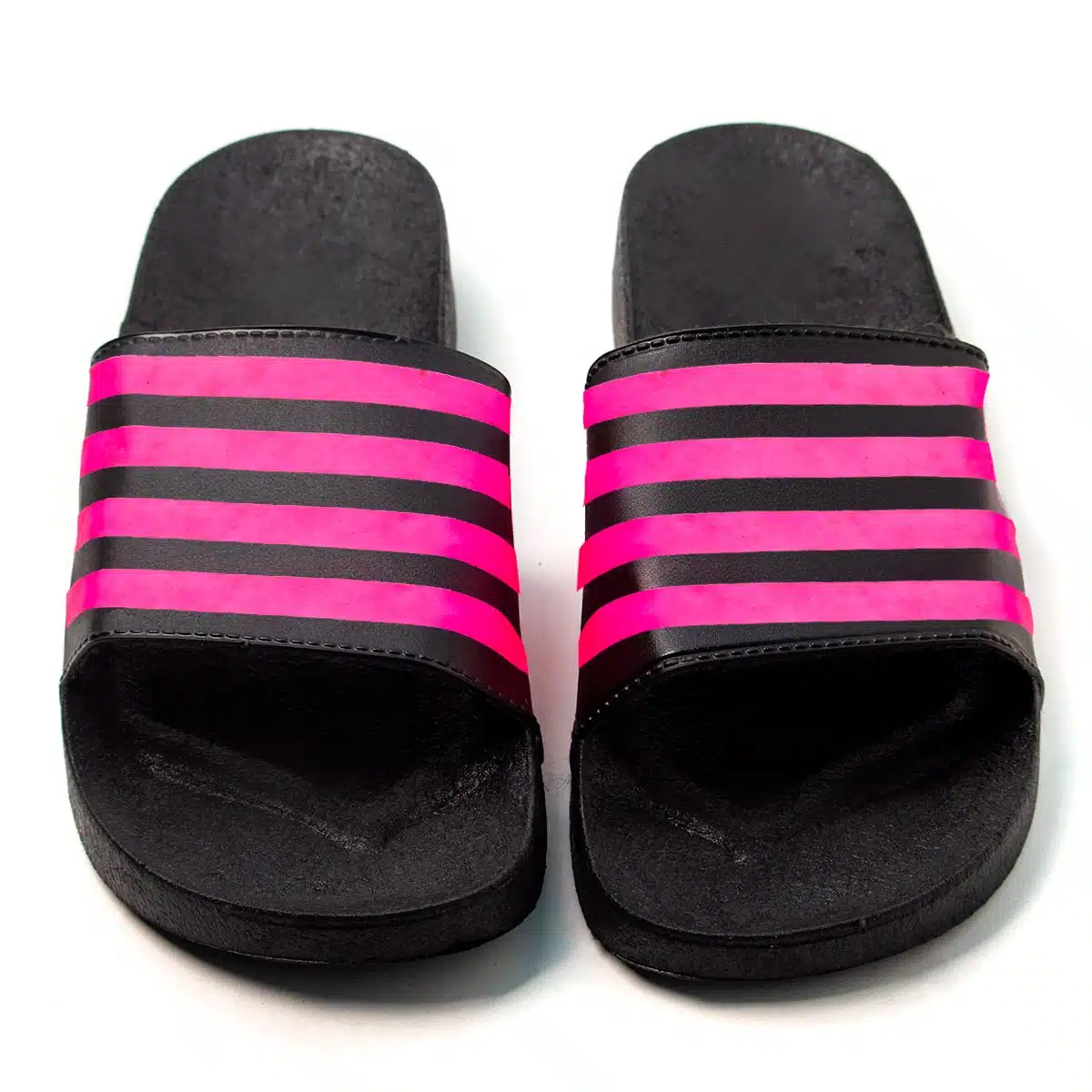 Chinelo Slide Feminino Listras Preto Pink - Imagem 2